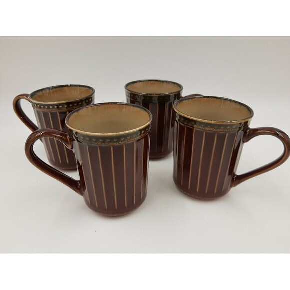 Gibson Elite Coffee Mugs Lot of 4 Rust Brown Reddish Green Trim - Picture 1 of 7
